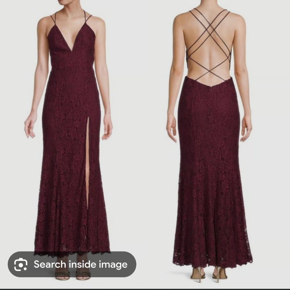 Elegant Burgundy Lace Gown